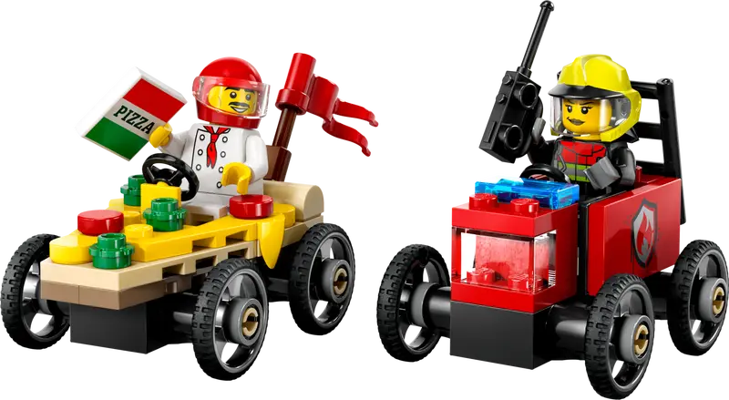 Pack de Coches de Carreras: Pizza vs. Camión de Bomberos