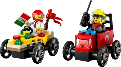 Pack de Coches de Carreras: Pizza vs. Camión de Bomberos