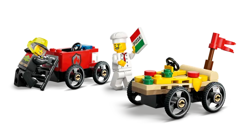 Pack de Coches de Carreras: Pizza vs. Camión de Bomberos